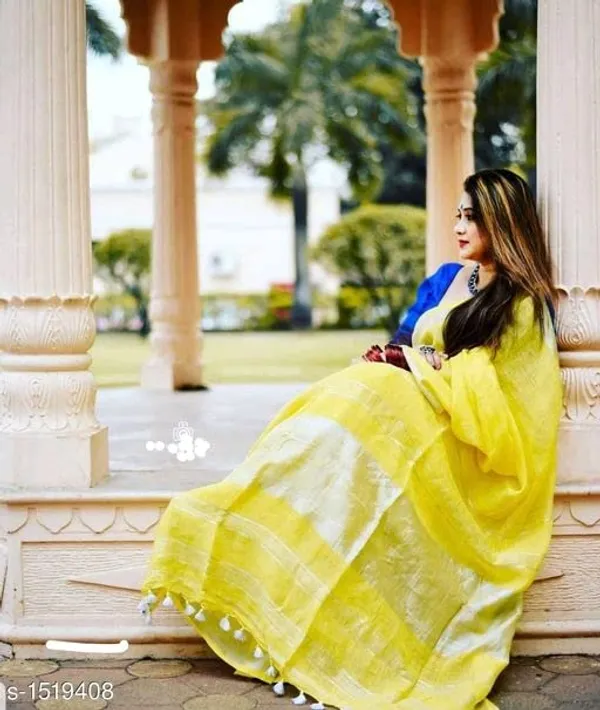 Yellow_Bhagalpuri_Linen_Saree_With_Blouse_Piece_For_Women