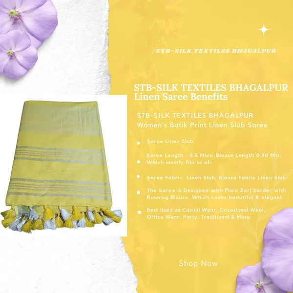Yellow_Linen_Slub_Saree_With_Plain_Zari_Border_Running_Blouse_Piece_For_Women