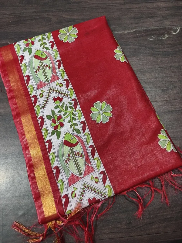 Women's_Semi_Tussar_Silk_Madhubani_Print_Saree_With_Running_Blouse_Piece