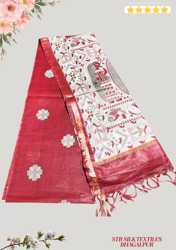 Women's_Semi_Tussar_Silk_Madhubani_Print_Saree_With_Running_Blouse_Piece