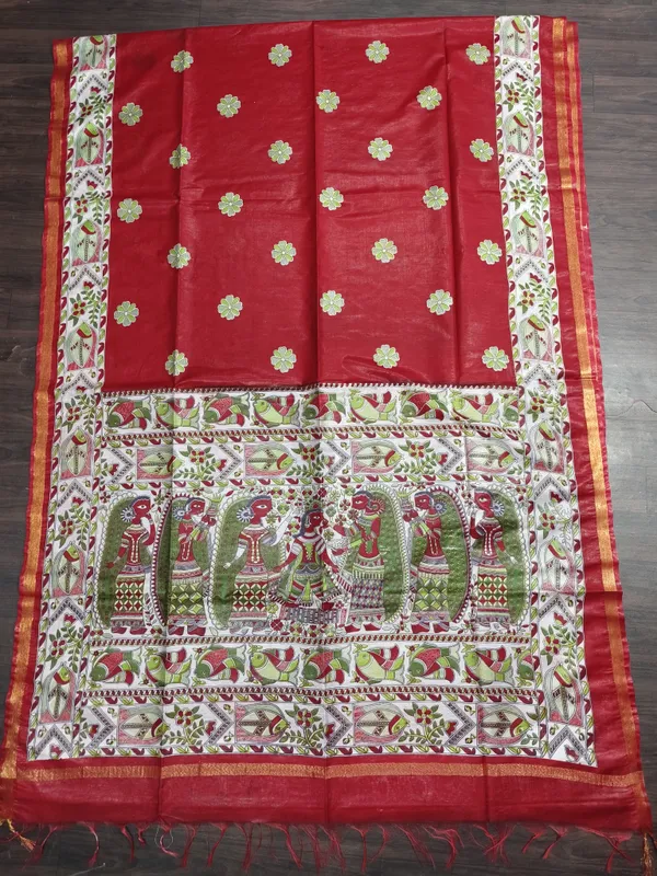 Women's_Semi_Tussar_Silk_Madhubani_Print_Saree_With_Running_Blouse_Piece