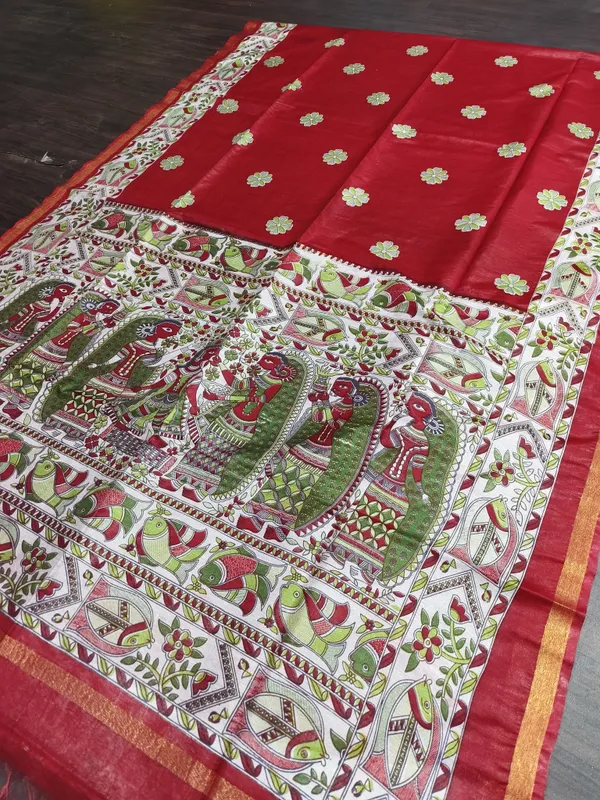 Women's_Semi_Tussar_Silk_Madhubani_Print_Saree_With_Running_Blouse_Piece