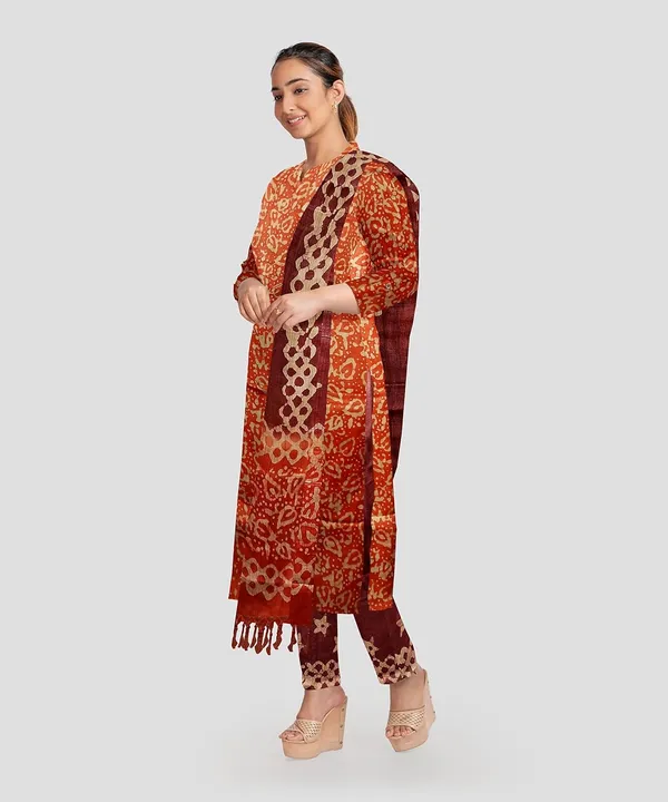 Orange_Bhagalpuri_Cotton_Silk_Batik_Print_Unstitched_Salwar_Suit_Dress_Material_With_For_Women