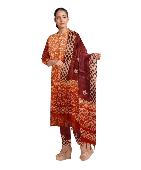 Orange_Bhagalpuri_Cotton_Silk_Batik_Print_Unstitched_Salwar_Suit_Dress_Material_With_For_Women
