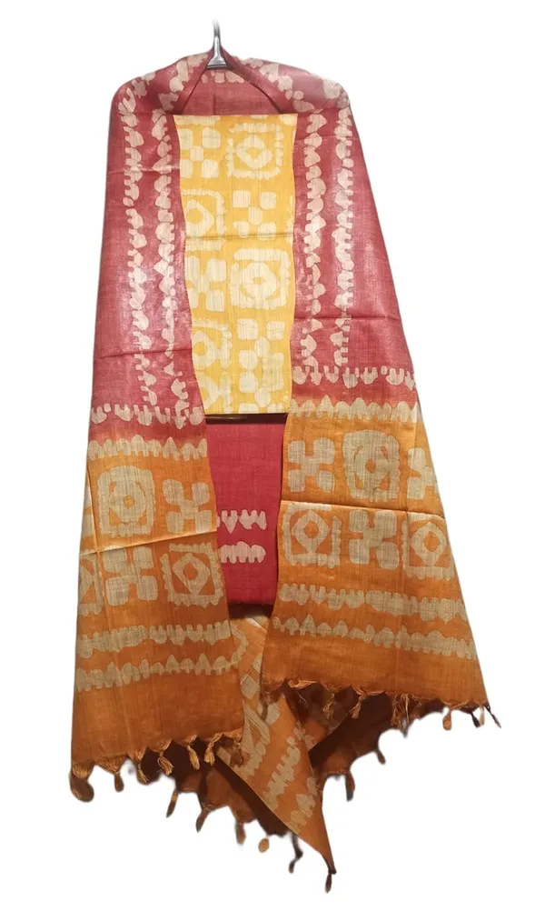 Yellow_&_Red_Bhagalpuri_Cotton_Silk_Batik_Print_Unstitched_Salwar_Suit_Dress_Material_With_Dupatta_For_Women