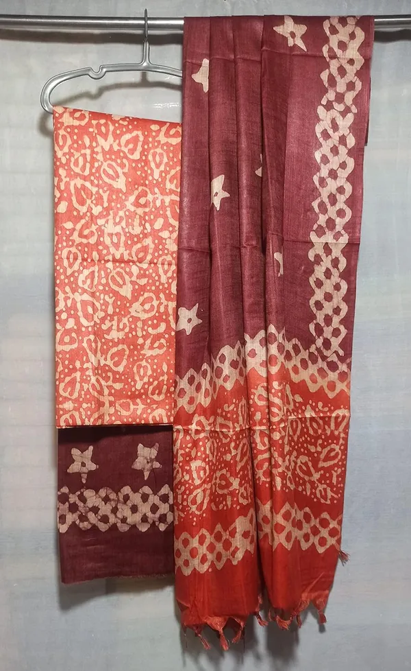Orange_&_Coffee_Bhagalpuri_Cotton_Silk_Batik_Print_Unstitched_Salwar_Suit_Dress_Material_With_Dupatta_For_Women