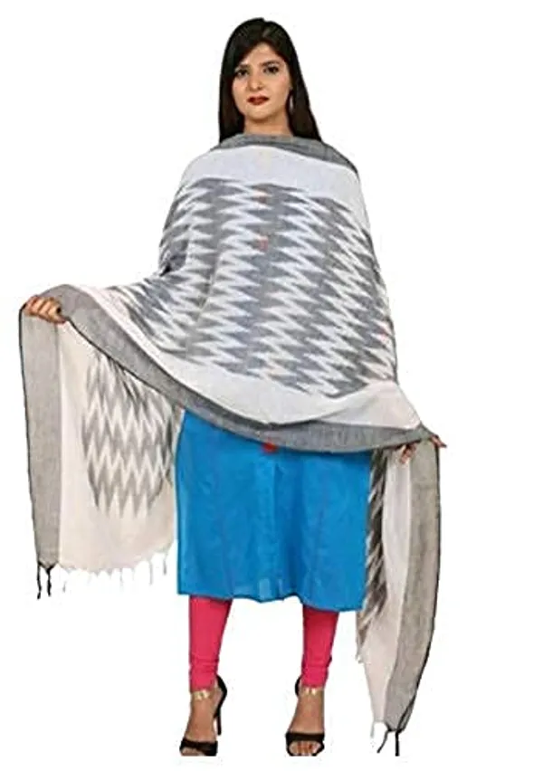 Grey_Ikkat_Design_Pure_Cotton_Dupatta_Regular_Wear_For_Women