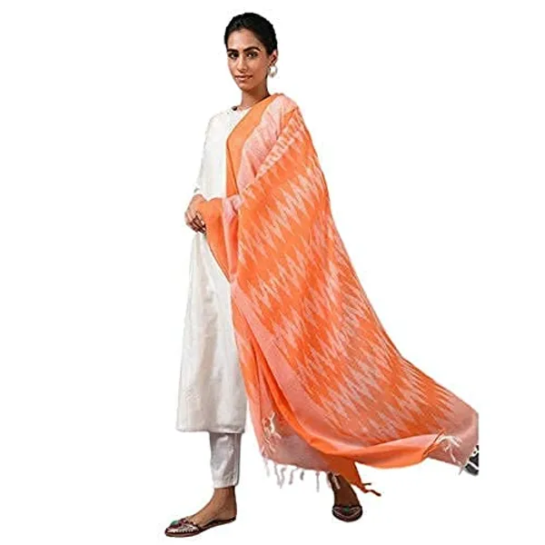Orange_Ikkat_Design_Pure_Cotton_Dupatta_Regular_Wear_For_Women