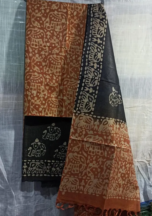 Rust_Cotton_Silk_Batik_Print_Unstitched_Salwar_Suit_Dress_Material_With_Duputta_For_Women
