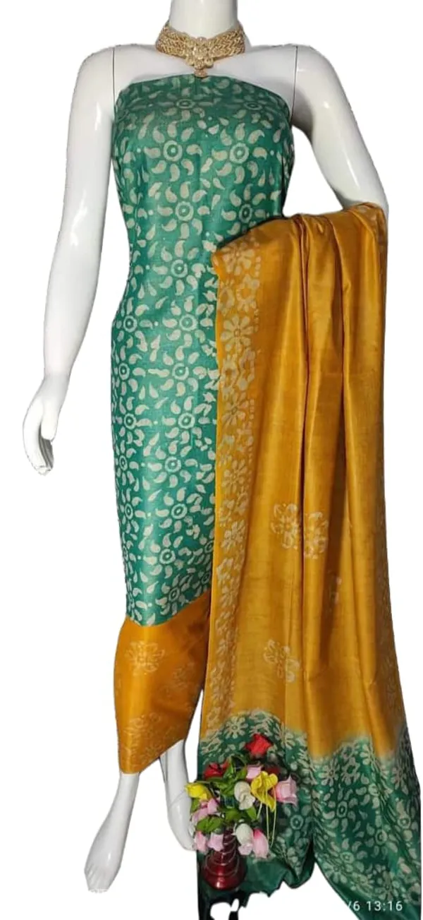 Green_Cotton_Silk_Batik_Print_Unstitched_Salwar_Suit_Dress_Material_With_Duputta_For_Women