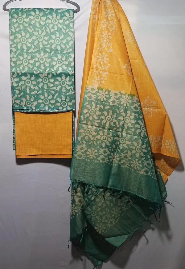 Green_Cotton_Silk_Batik_Print_Unstitched_Salwar_Suit_Dress_Material_With_Duputta_For_Women