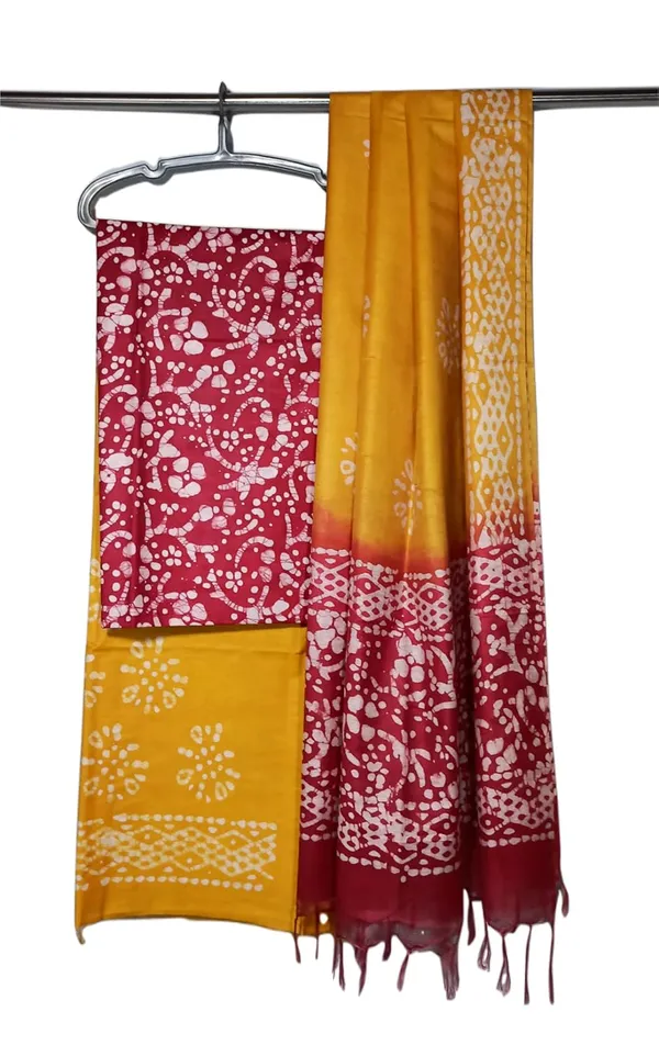 Red_Katan_Silk_Batik_Print_Unstitched_Salwar_Suit_Dress_Material_With_Duputta_For_Women