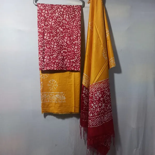 Red_Katan_Silk_Batik_Print_Unstitched_Salwar_Suit_Dress_Material_With_Duputta_For_Women