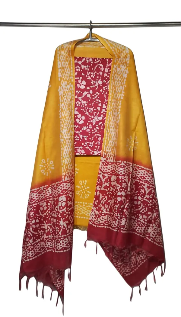 Red_Katan_Silk_Batik_Print_Unstitched_Salwar_Suit_Dress_Material_With_Duputta_For_Women