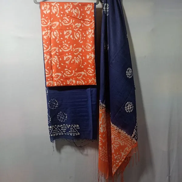 Orange_Cotton_Silk_Batik_Print_Unstitched_Salwar_Suit_Dress_Material_With_Duputta_For_Women