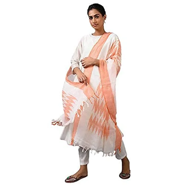 Orange_Ikkat_Design_Pure_Cotton_Dupatta_Regular_Wear_For_Women