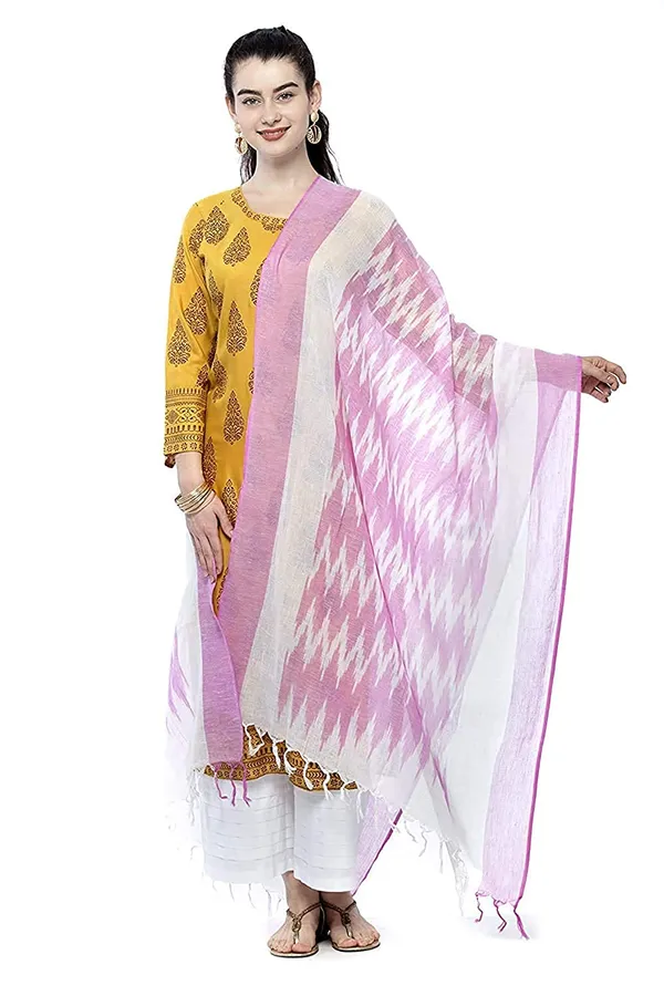 Pink_Ikkat_Design_Pure_Cotton_Dupatta_Regular_Wear_For_Women