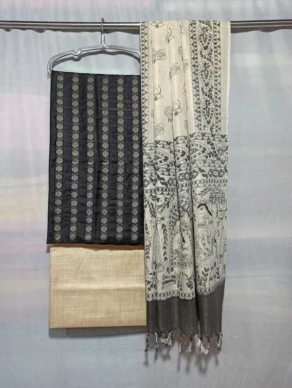 Black_Cotton_Silk_Handcrafted_Unstitched_Salwar_Suit_Dress_Material_With_Screen_Printed_Duputta_For_Women