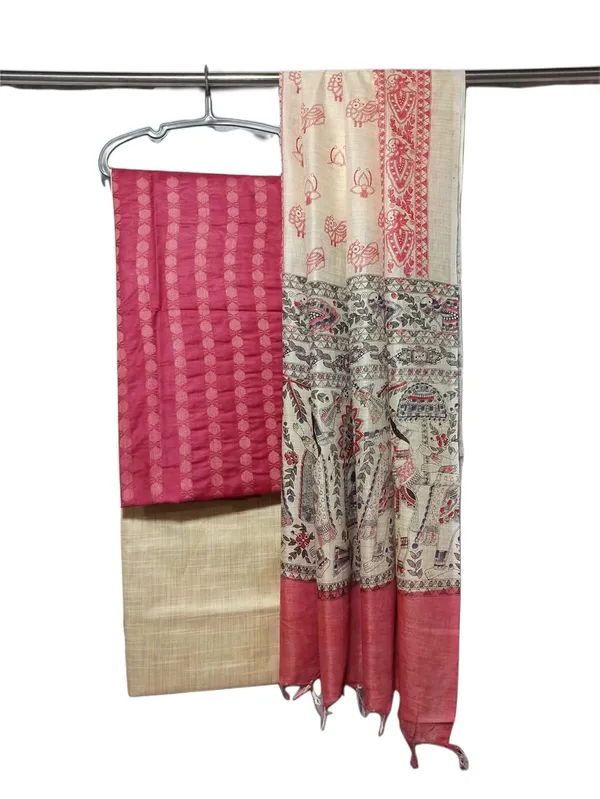 Red_Cotton_Silk_Handcrafted_Unstitched_Salwar_Suit_Dress_Material_With_Screen_Printed_Duputta_For_Women