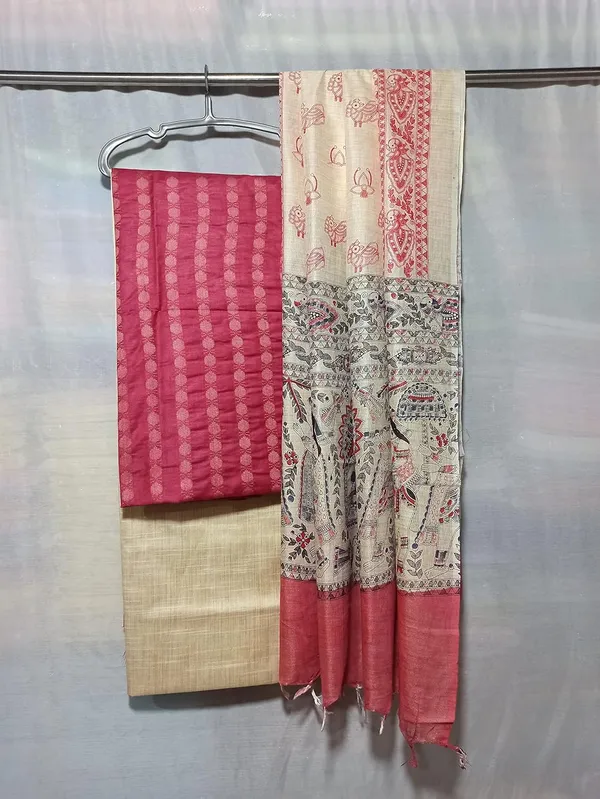 Red_Cotton_Silk_Handcrafted_Unstitched_Salwar_Suit_Dress_Material_With_Screen_Printed_Duputta_For_Women