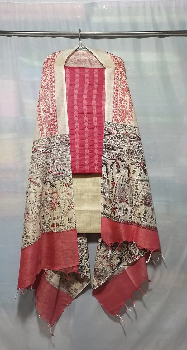 Red_Cotton_Silk_Handcrafted_Unstitched_Salwar_Suit_Dress_Material_With_Screen_Printed_Duputta_For_Women