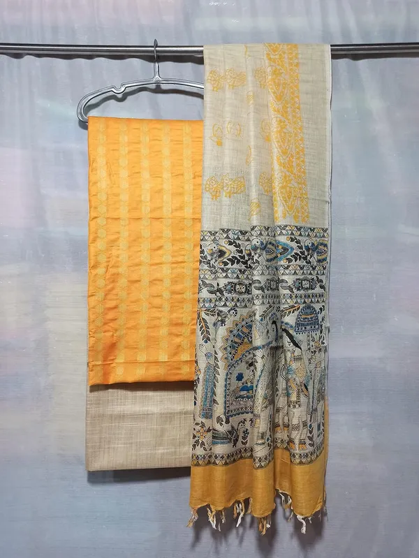 Golden_Cotton_Silk_Handcrafted_Unstitched_Salwar_Suit_Dress_Material_With_Screen_Printed_Duputta_For_Women