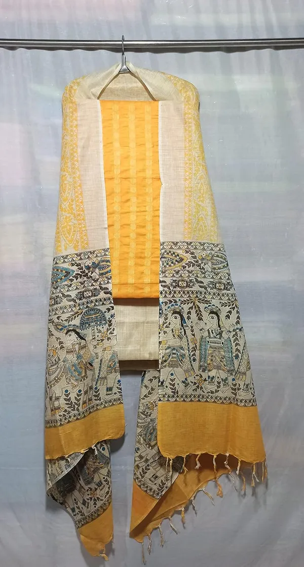 Golden_Cotton_Silk_Handcrafted_Unstitched_Salwar_Suit_Dress_Material_With_Screen_Printed_Duputta_For_Women