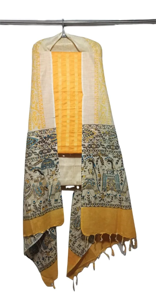 Golden_Cotton_Silk_Handcrafted_Unstitched_Salwar_Suit_Dress_Material_With_Screen_Printed_Duputta_For_Women