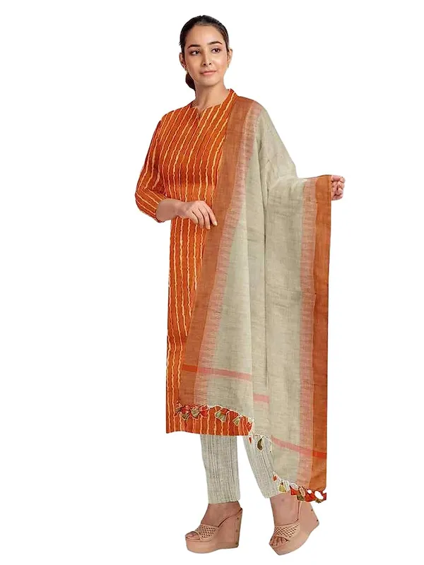 Orange_Jute_Silk_Unstitched_Suit_Set_For_With_Dupatta_|_Jute_Silk_Salwar_Suit_Dress_Material_|_Top_-_2.5_M,_Bottom_-_2.50_M_&_Dupatta_-_2.5_M_For_Women