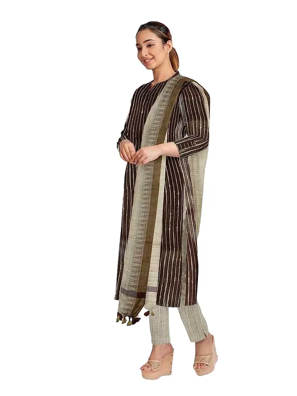Brown_Jute_Silk_Unstitched_Suit_Set_For_With_Dupatta_|_Jute_Silk_Salwar_Suit_Dress_Material_|_Top_-_2.5_M,_Bottom_-_2.50_M_&_Dupatta_-_2.5_M_For_Women