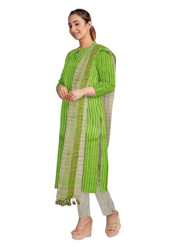 Parrot_Green_Jute_Silk_Unstitched_Suit_Set_For_With_Dupatta_|_Jute_Silk_Salwar_Suit_Dress_Material_|_Top_-_2.5_M,_Bottom_-_2.50_M_&_Dupatta_-_2.5_M_For_Women