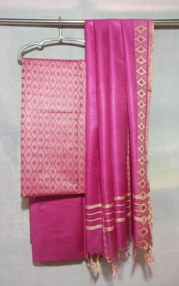 Pink_Cotton_Silk_Handloom_Weaving_Unstitched_Salwar_Suit_Dress_Material_With_Dupatta_For_Women