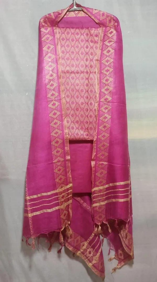 Pink_Cotton_Silk_Handloom_Weaving_Unstitched_Salwar_Suit_Dress_Material_With_Dupatta_For_Women