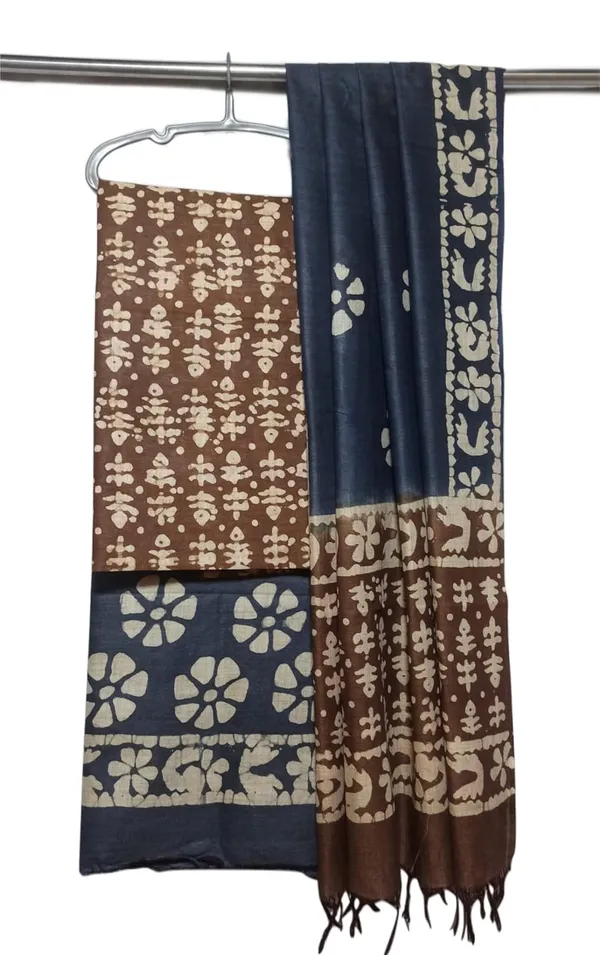 Brown_&_Blue_Bhagalpuri_Cotton_Silk_Batik_Print_Unstitched_Salwar_Suit_Dress_Material_With_Dupatta_For_Women