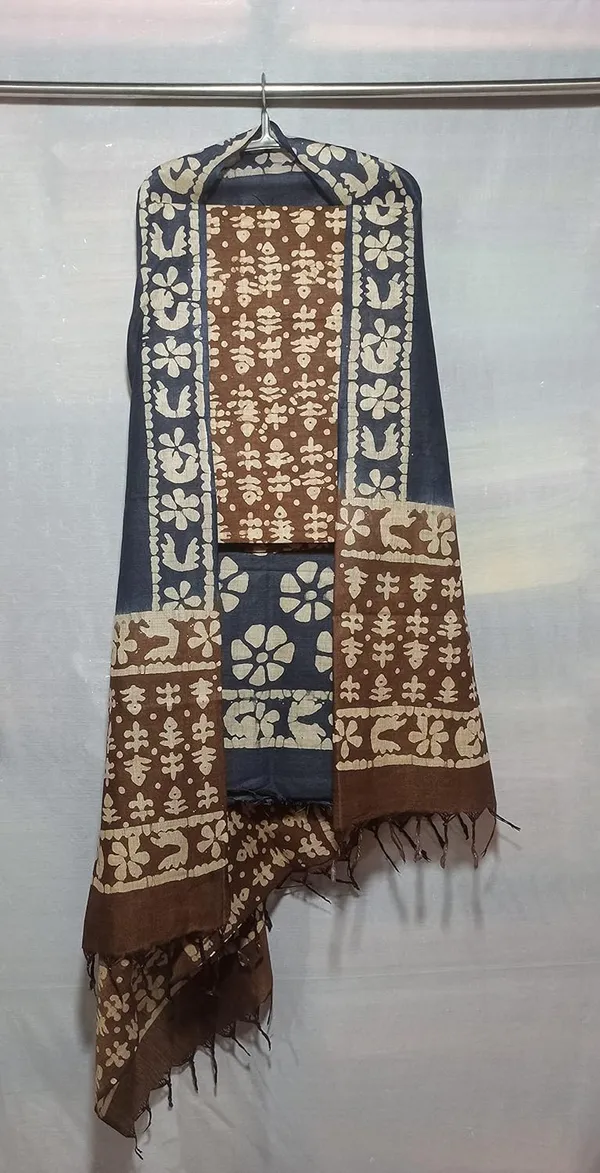 Brown_&_Blue_Bhagalpuri_Cotton_Silk_Batik_Print_Unstitched_Salwar_Suit_Dress_Material_With_Dupatta_For_Women
