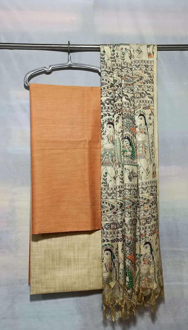 Orange_Cotton_Silk_Handcrafted_Unstitched_Salwar_Suit_Dress_Material_With_Printed_Dupatta_For_Women