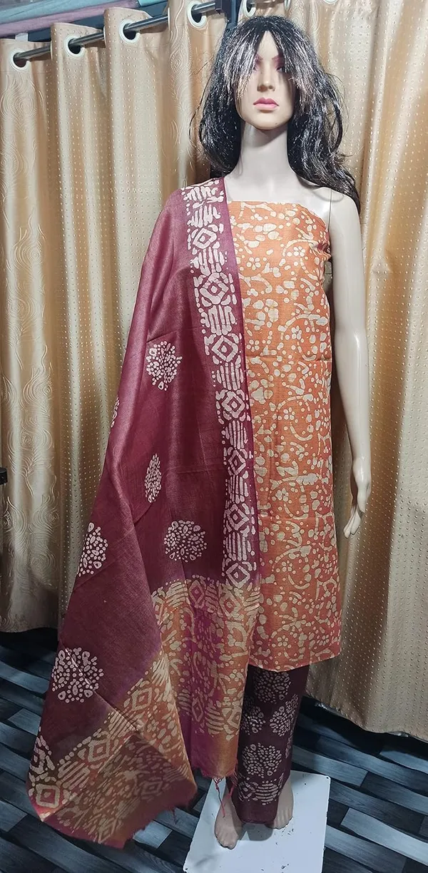 Rust_Cotton_Silk_Handcrafted_Batik_Print_Unstitched_Salwar_Suit_Dress_Material_With_Duputta_For_Women