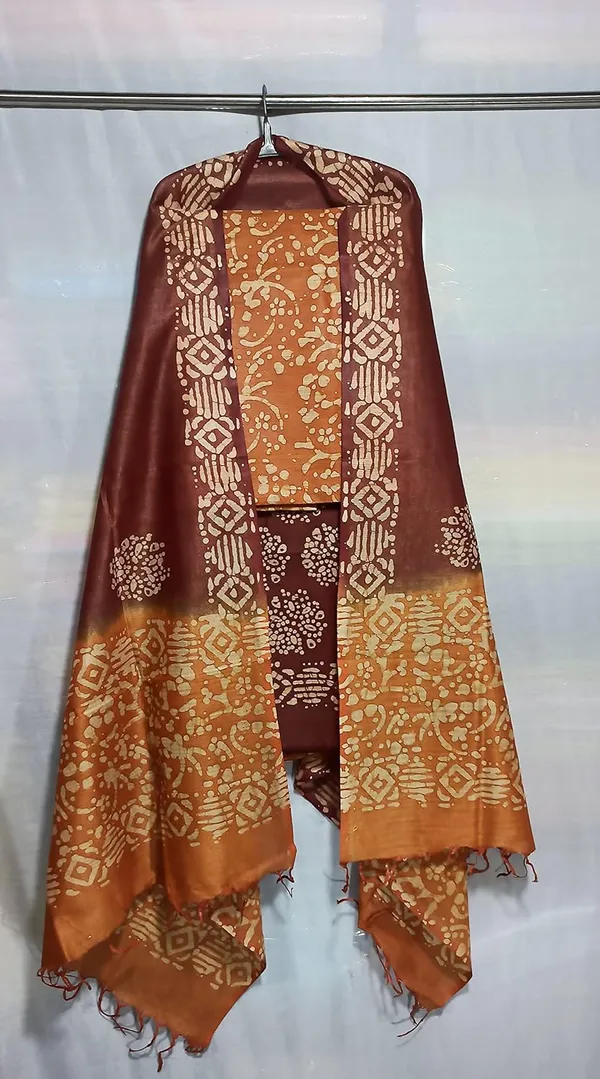 Rust_Cotton_Silk_Handcrafted_Batik_Print_Unstitched_Salwar_Suit_Dress_Material_With_Duputta_For_Women
