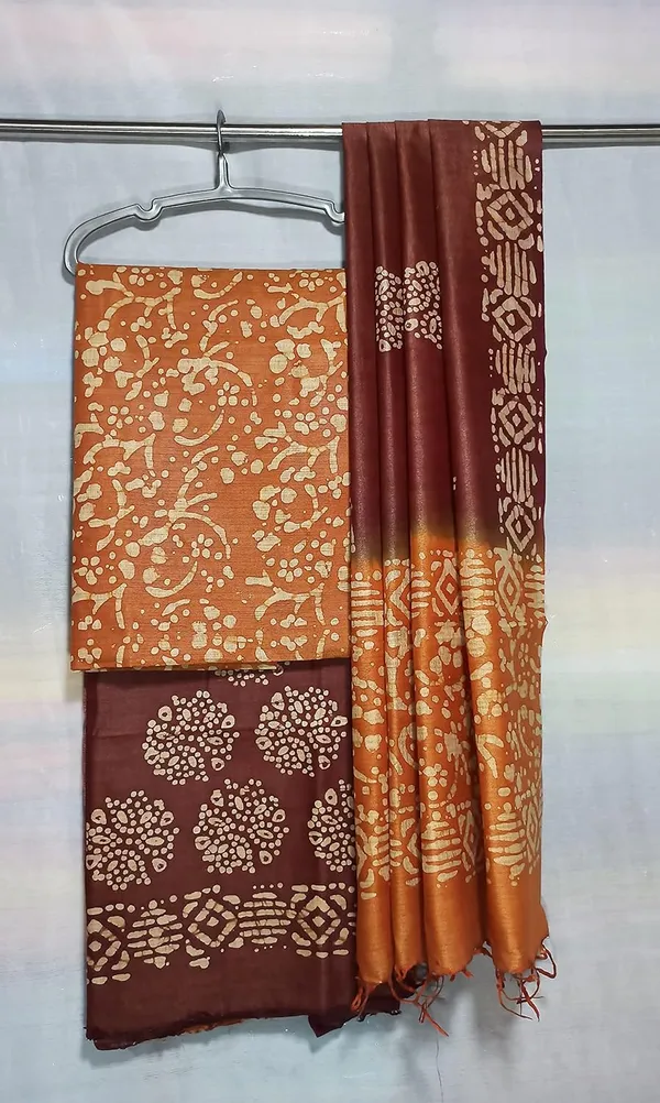 Rust_Cotton_Silk_Handcrafted_Batik_Print_Unstitched_Salwar_Suit_Dress_Material_With_Duputta_For_Women