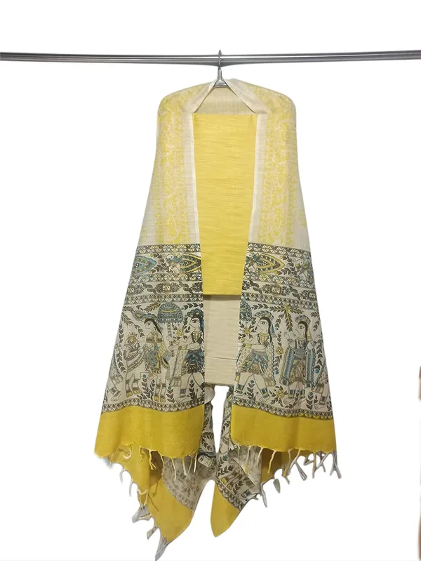 Yellow_Cotton_Silk_Handcrafted_Unstitched_Salwar_Suit_Dress_Material_With_Printed_Dupatta_For_Women