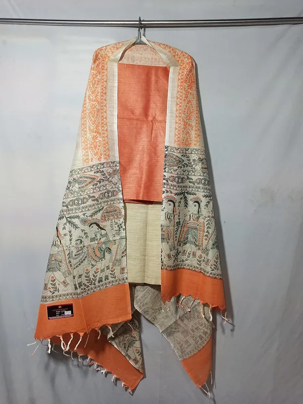 Orange_Cotton_Silk_Handcrafted_Unstitched_Salwar_Suit_Dress_Material_With_Printed_Dupatta_For_Women