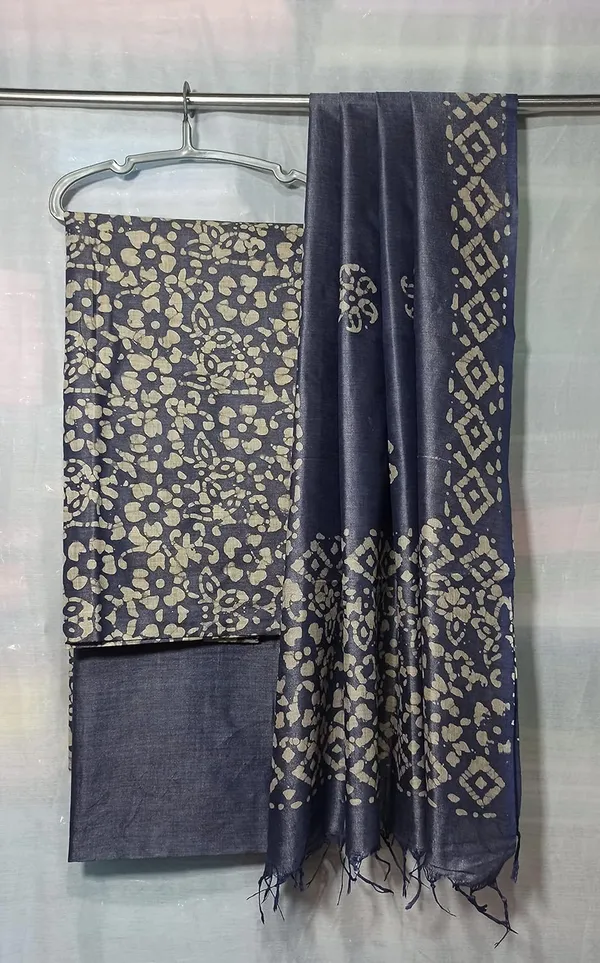Blue_Cotton_Silk_Handcrafted_Batik_Print_Unstitched_Salwar_Suit_Dress_Material_With_Duputta_For_Women
