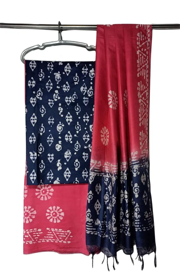 Blue_Katan_Silk_Batik_Print_Unstitched_Salwar_Suit_Dress_Material_With_Dupatta_For_Women