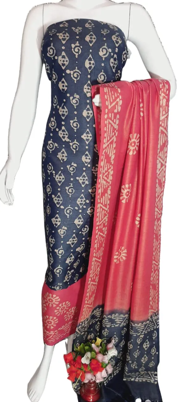 Blue_Katan_Silk_Batik_Print_Unstitched_Salwar_Suit_Dress_Material_With_Dupatta_For_Women