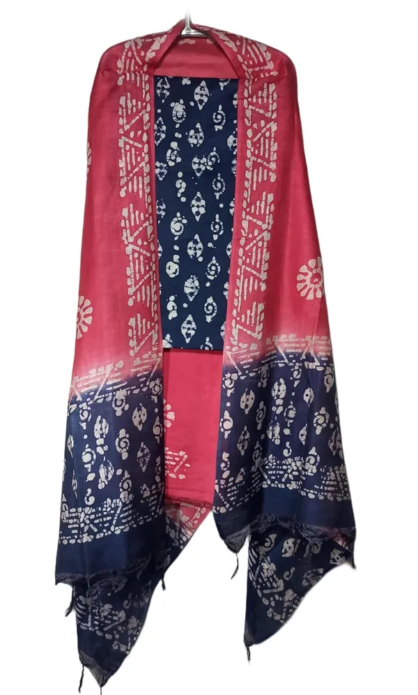 Blue_Katan_Silk_Batik_Print_Unstitched_Salwar_Suit_Dress_Material_With_Dupatta_For_Women