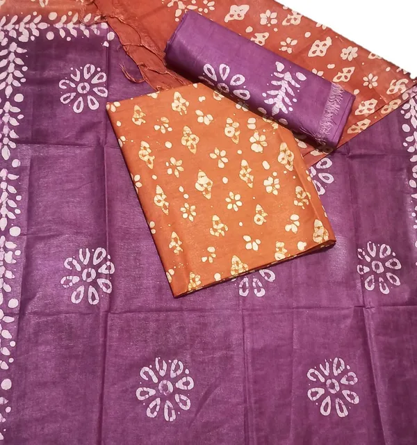 Rust_Cotton_Silk_Batik_Print_Unstitched_Salwar_Suit_Dress_Material_With_Dupatta_For_Women