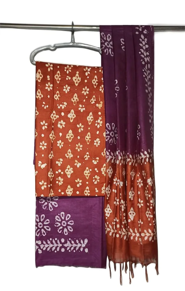 Rust_Cotton_Silk_Batik_Print_Unstitched_Salwar_Suit_Dress_Material_With_Dupatta_For_Women