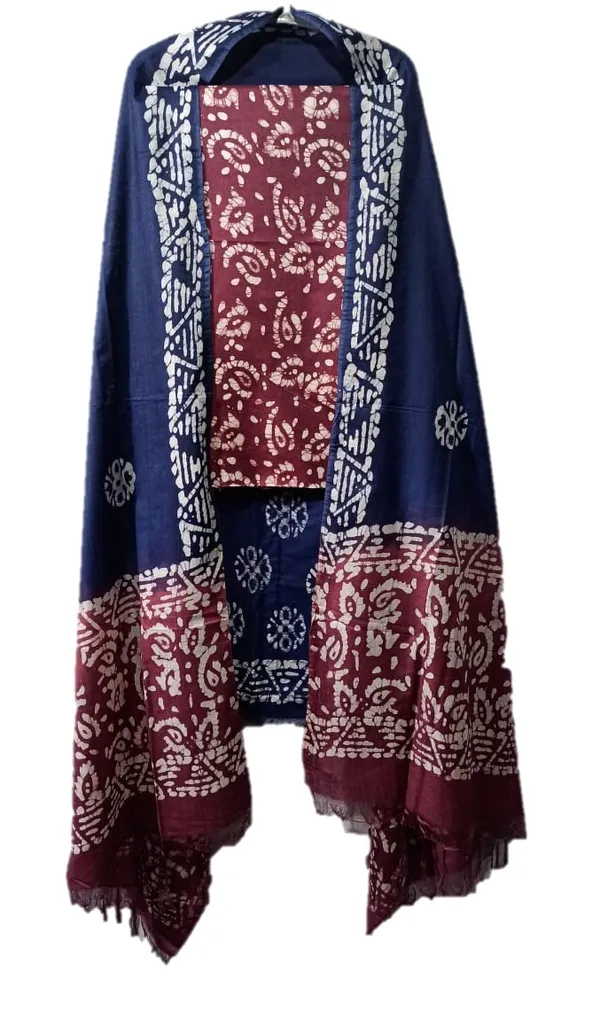 Maroon_Cotton_Silk_Batik_Print_Unstitched_Salwar_Suit_Dress_Material_With_Dupatta_For_Women