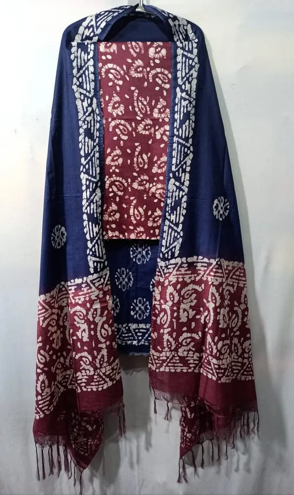 Maroon_Cotton_Silk_Batik_Print_Unstitched_Salwar_Suit_Dress_Material_With_Dupatta_For_Women
