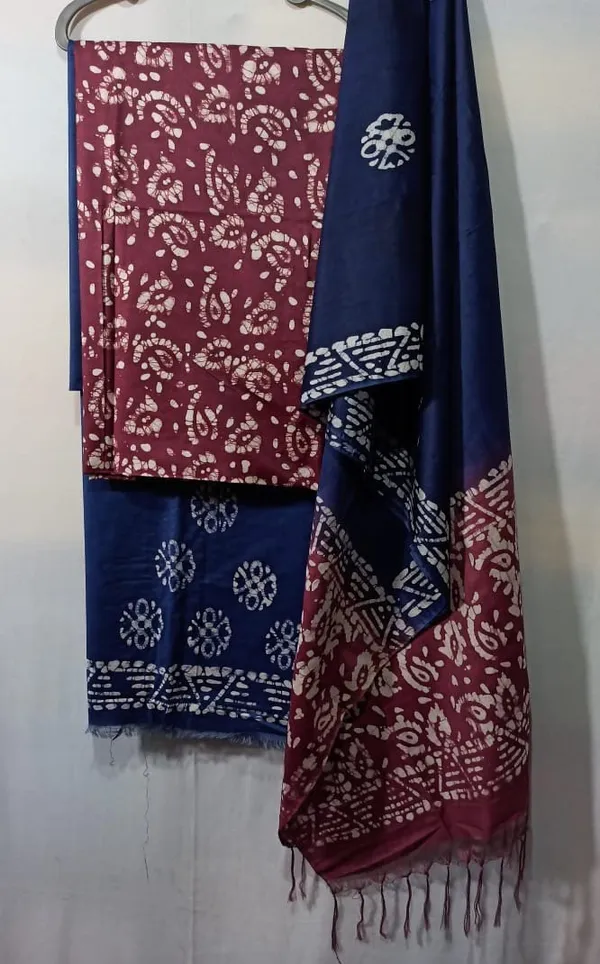 Maroon_Cotton_Silk_Batik_Print_Unstitched_Salwar_Suit_Dress_Material_With_Dupatta_For_Women